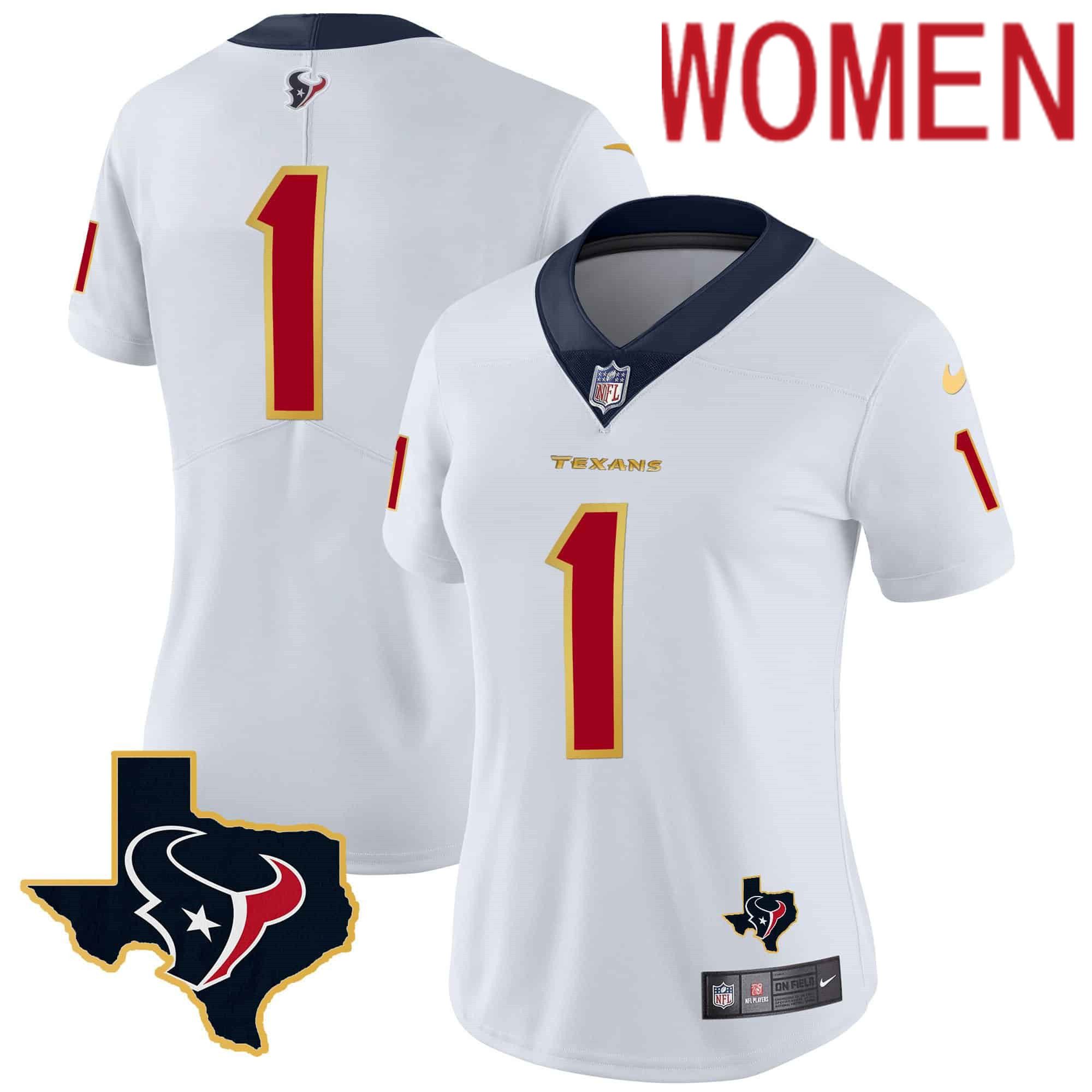 Women Houston Texans #1 Diggs White Gold 2024 Nike Trim Vapor NFL Jersey